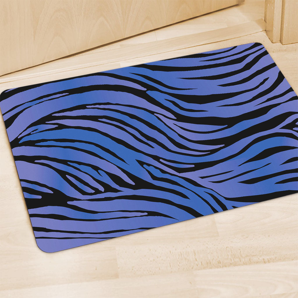 Black Blue Zebra Pattern Print Polyester Doormat