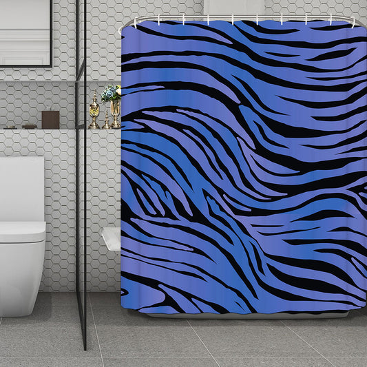Black Blue Zebra Pattern Print Polyester Shower Curtain
