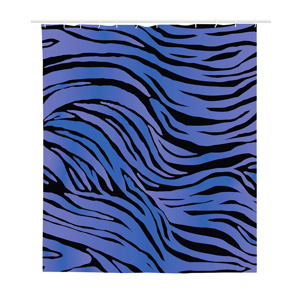 Black Blue Zebra Pattern Print Polyester Shower Curtain