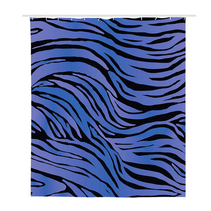 Black Blue Zebra Pattern Print Polyester Shower Curtain