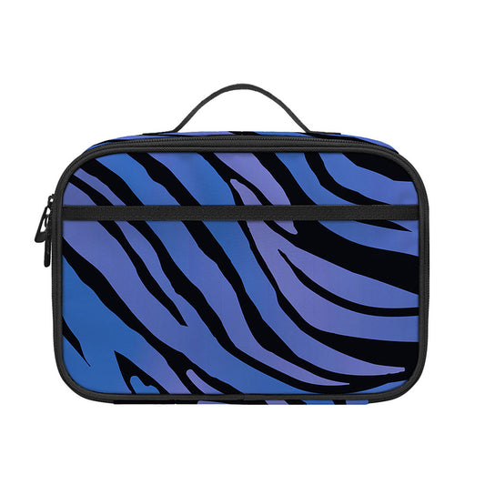 Black Blue Zebra Pattern Print Portable Lunch Bag