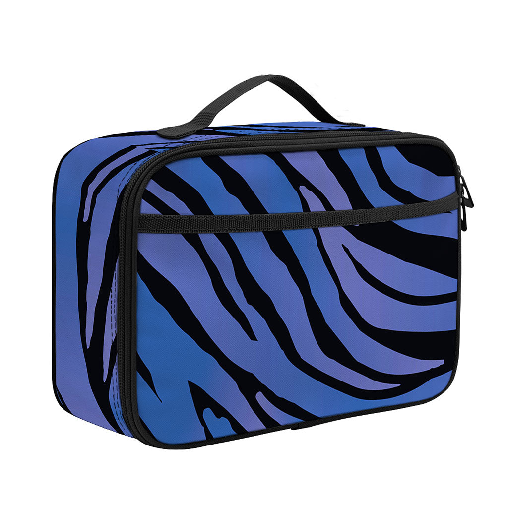 Black Blue Zebra Pattern Print Portable Lunch Bag