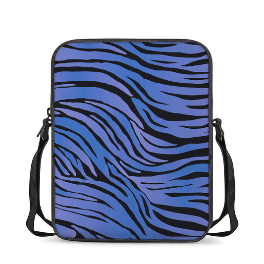 Black Blue Zebra Pattern Print Rectangular Crossbody Bag