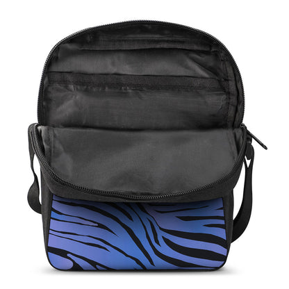 Black Blue Zebra Pattern Print Rectangular Crossbody Bag