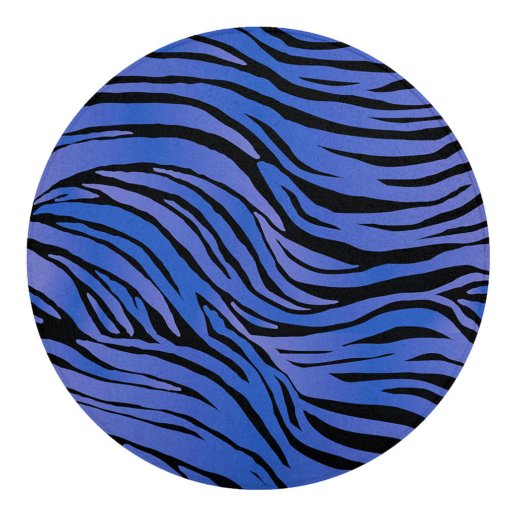 Black Blue Zebra Pattern Print Round Blanket