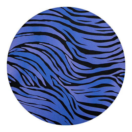 Black Blue Zebra Pattern Print Round Blanket