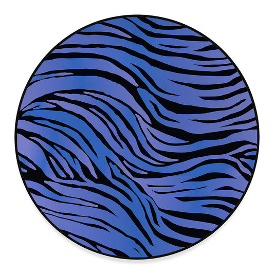 Black Blue Zebra Pattern Print Round Floor Mat