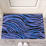 Black Blue Zebra Pattern Print Rubber Doormat