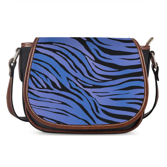Black Blue Zebra Pattern Print Saddle Bag