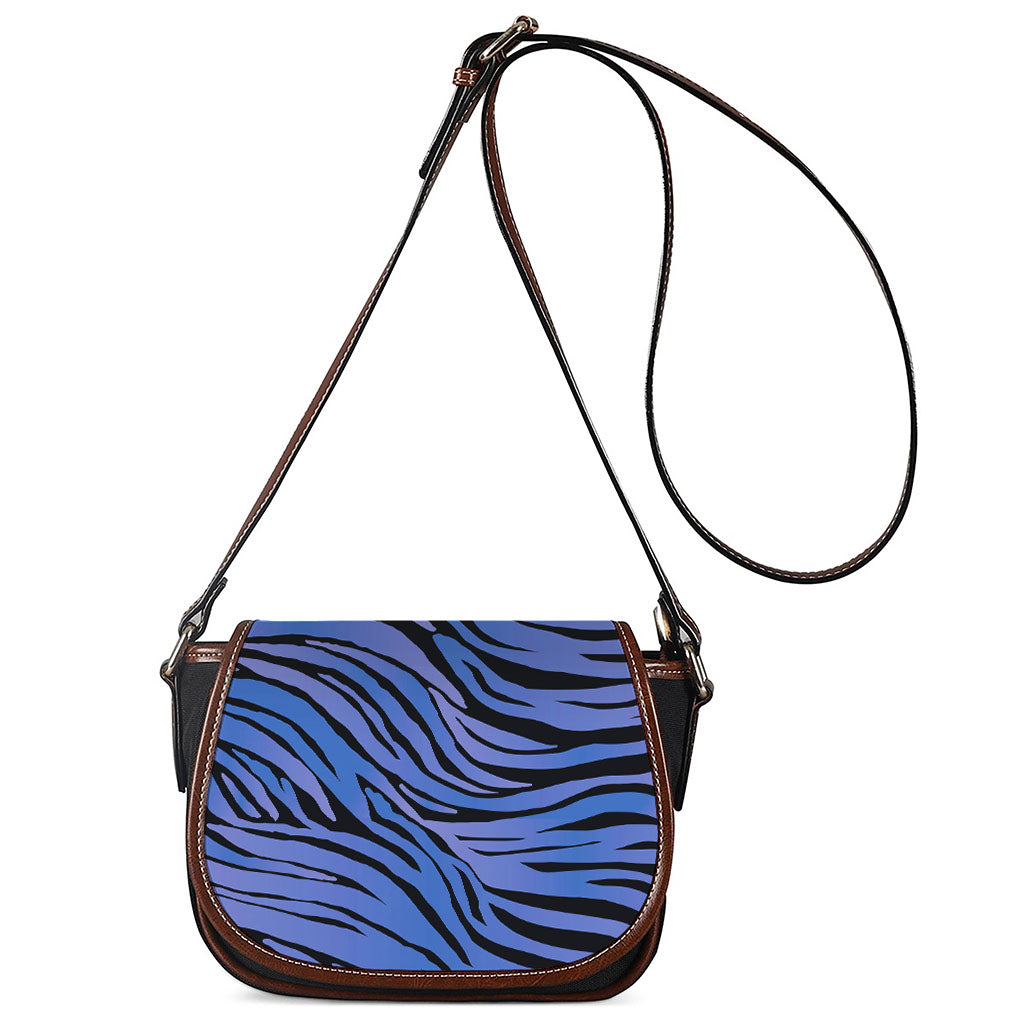Black Blue Zebra Pattern Print Saddle Bag