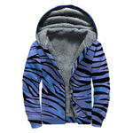 Black Blue Zebra Pattern Print Sherpa Lined Zip Up Hoodie