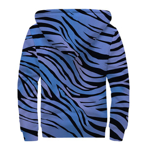 Black Blue Zebra Pattern Print Sherpa Lined Zip Up Hoodie