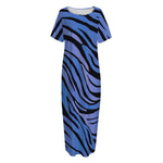 Black Blue Zebra Pattern Print Short Sleeve Long Nightdress