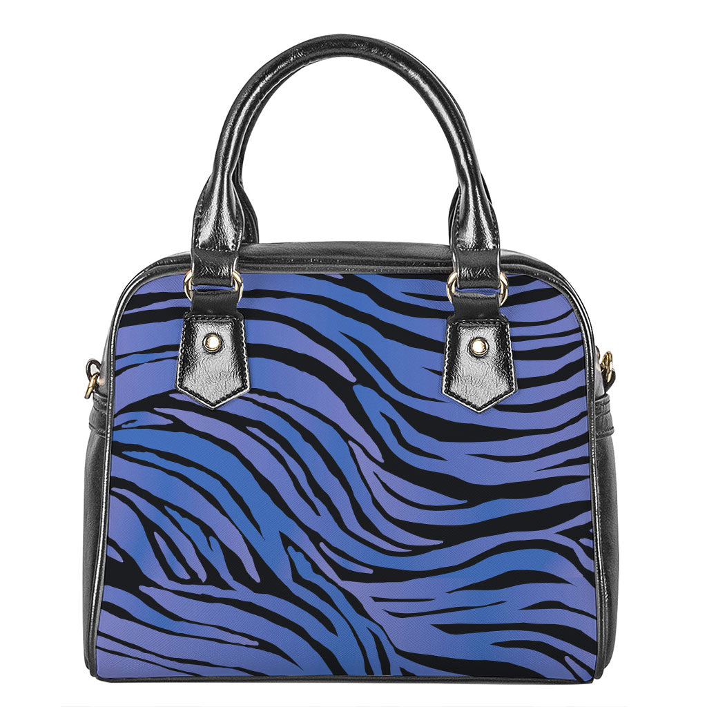 Black Blue Zebra Pattern Print Shoulder Handbag