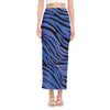 Black Blue Zebra Pattern Print Side Slit Maxi Skirt