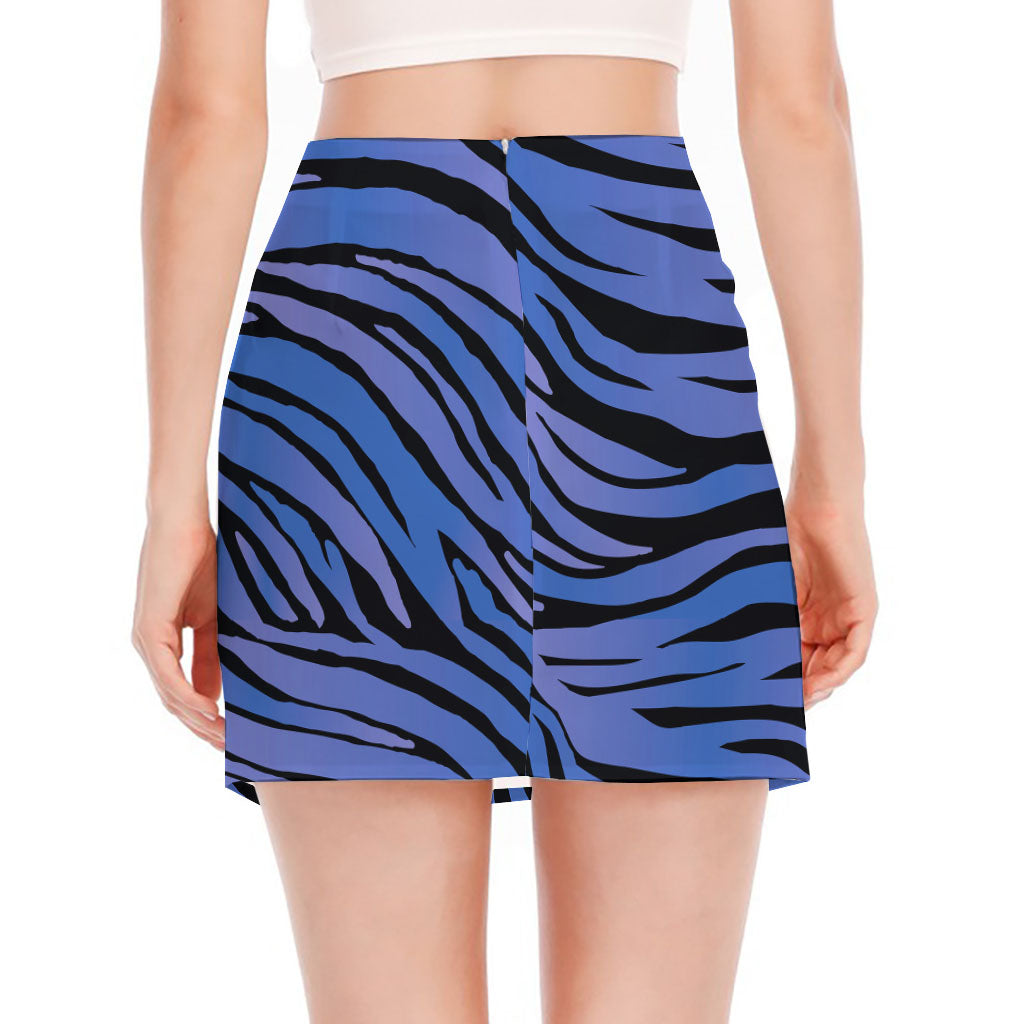 Black Blue Zebra Pattern Print Side Slit Mini Skirt