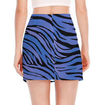 Black Blue Zebra Pattern Print Side Slit Mini Skirt