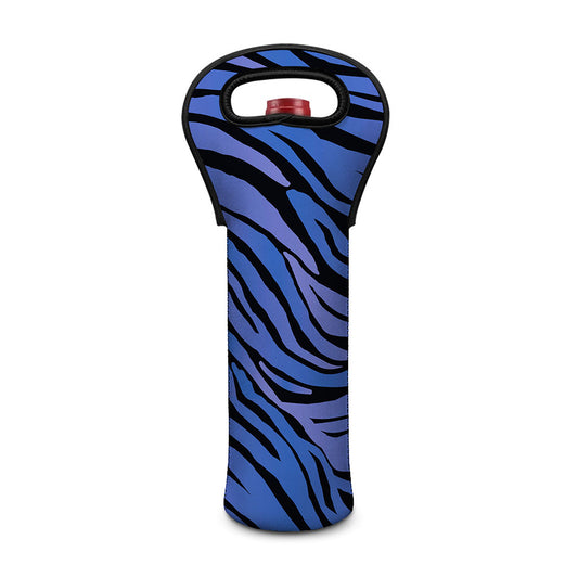 Black Blue Zebra Pattern Print Single Neoprene Wine Tote