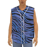 Black Blue Zebra Pattern Print Sleeveless Baseball Jersey