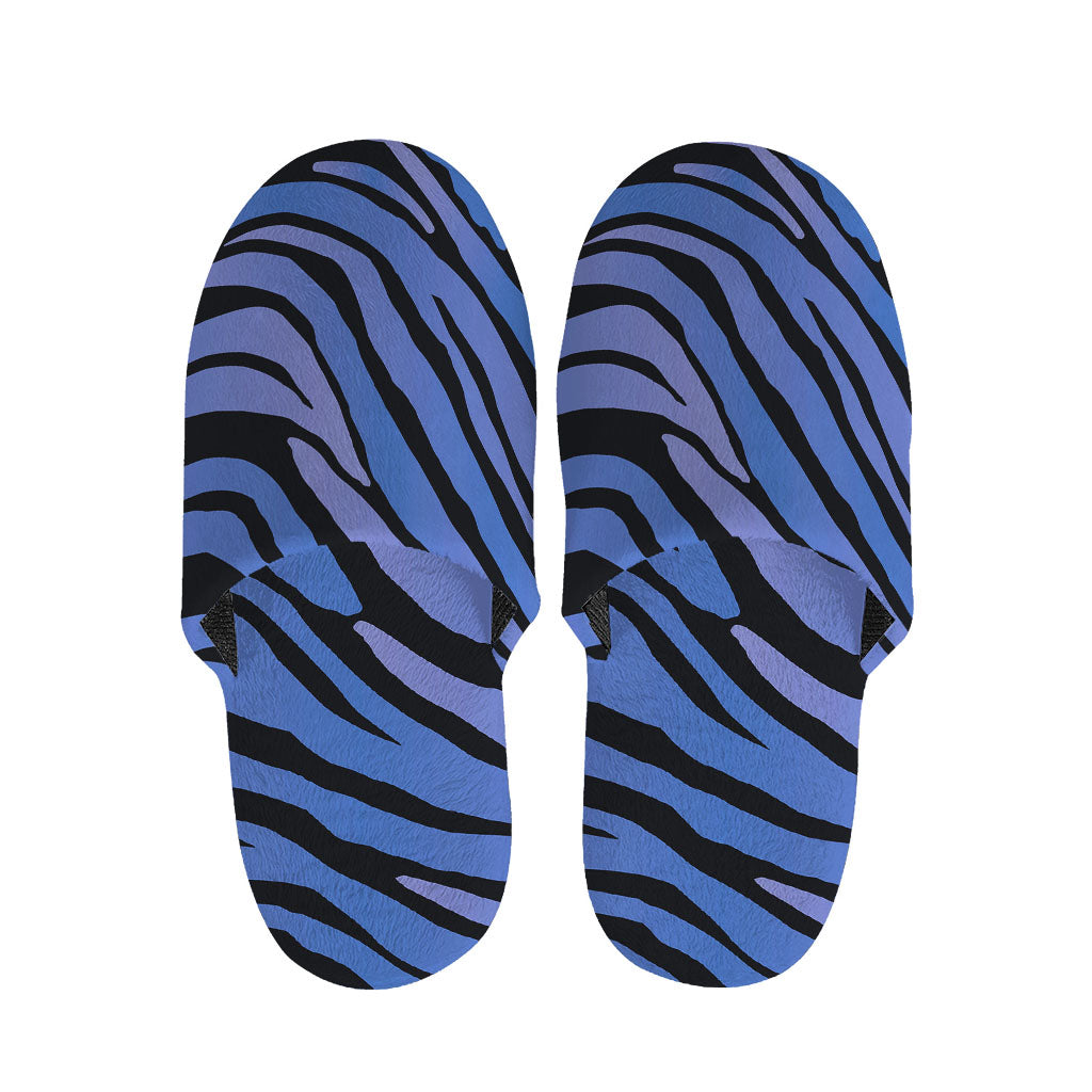 Black Blue Zebra Pattern Print Slippers