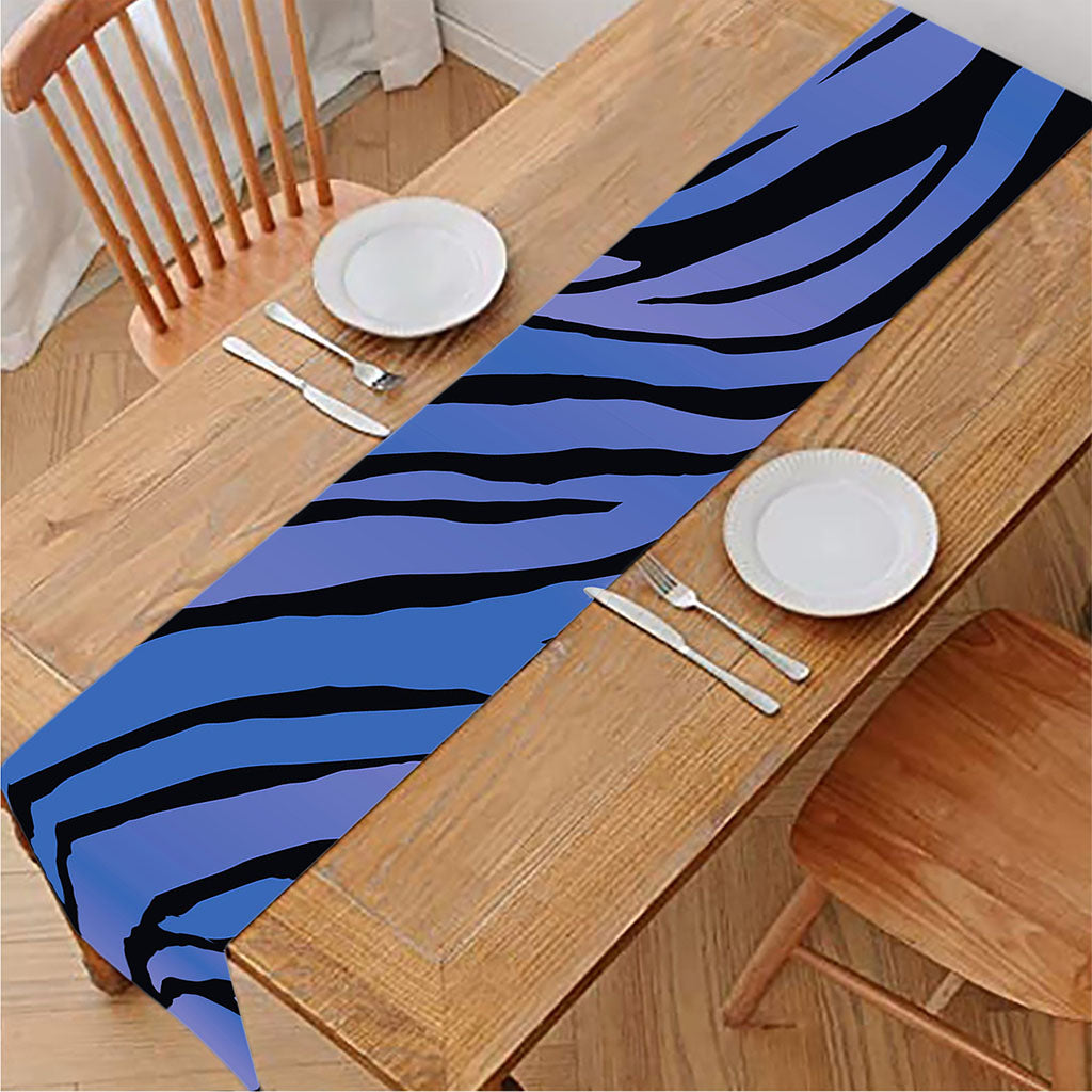 Black Blue Zebra Pattern Print Table Runner