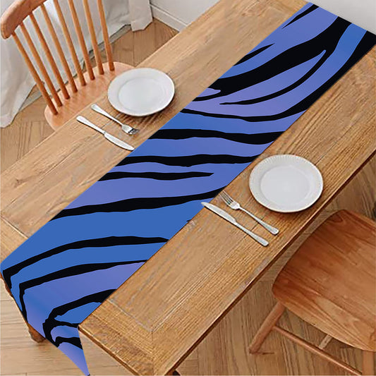 Black Blue Zebra Pattern Print Table Runner
