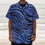 Black Blue Zebra Pattern Print Textured Short Sleeve Shirt