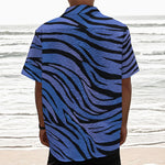 Black Blue Zebra Pattern Print Textured Short Sleeve Shirt