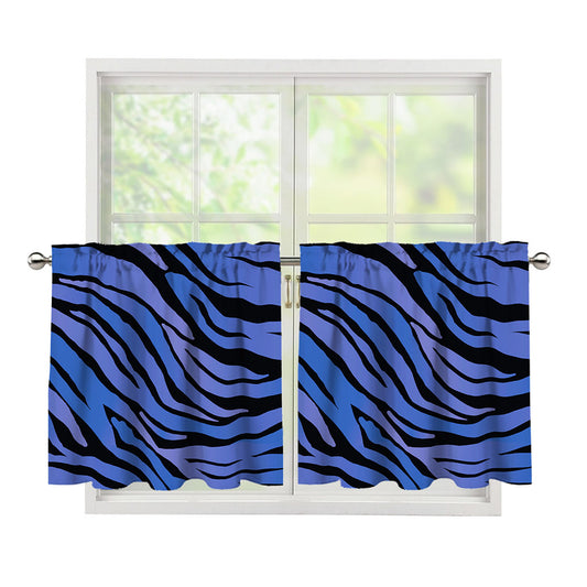 Black Blue Zebra Pattern Print Tier Curtains