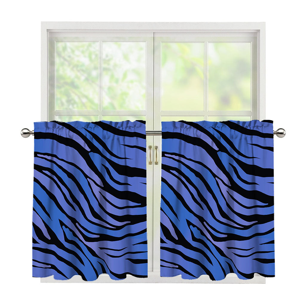 Black Blue Zebra Pattern Print Tier Curtains