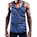 Black Blue Zebra Pattern Print Men's Workout Tank Top