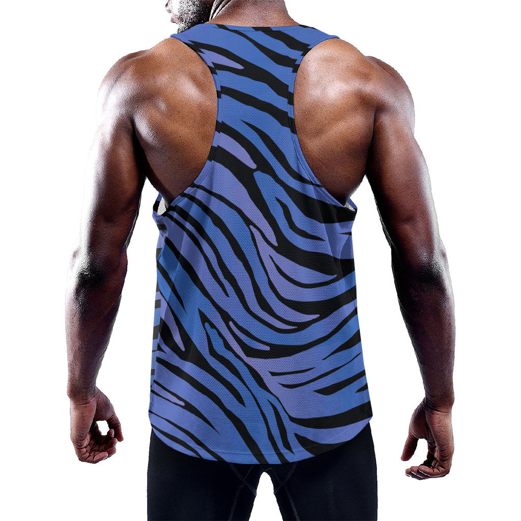 Black Blue Zebra Pattern Print Training Tank Top