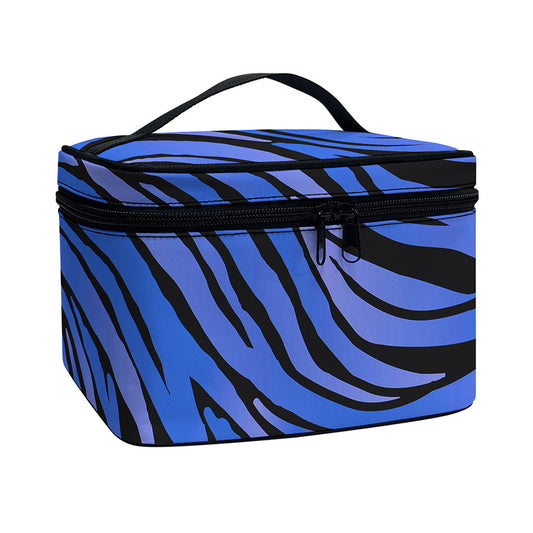 Black Blue Zebra Pattern Print Travel Makeup Bag