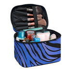Black Blue Zebra Pattern Print Travel Makeup Bag