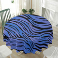 Black Blue Zebra Pattern Print Waterproof Round Tablecloth