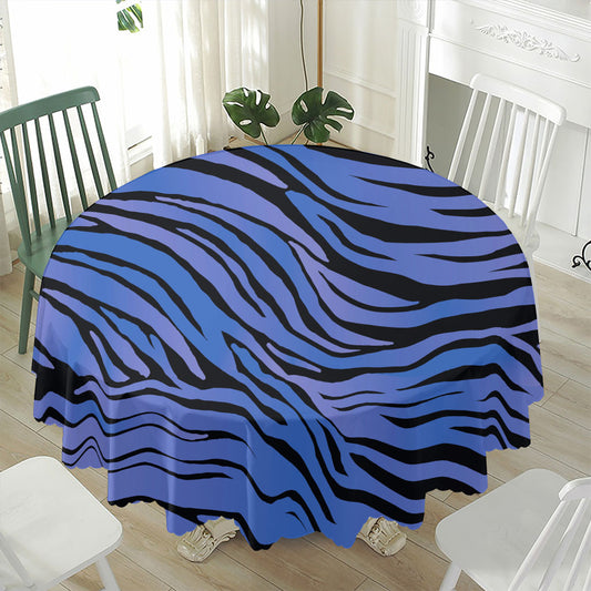 Black Blue Zebra Pattern Print Waterproof Round Tablecloth