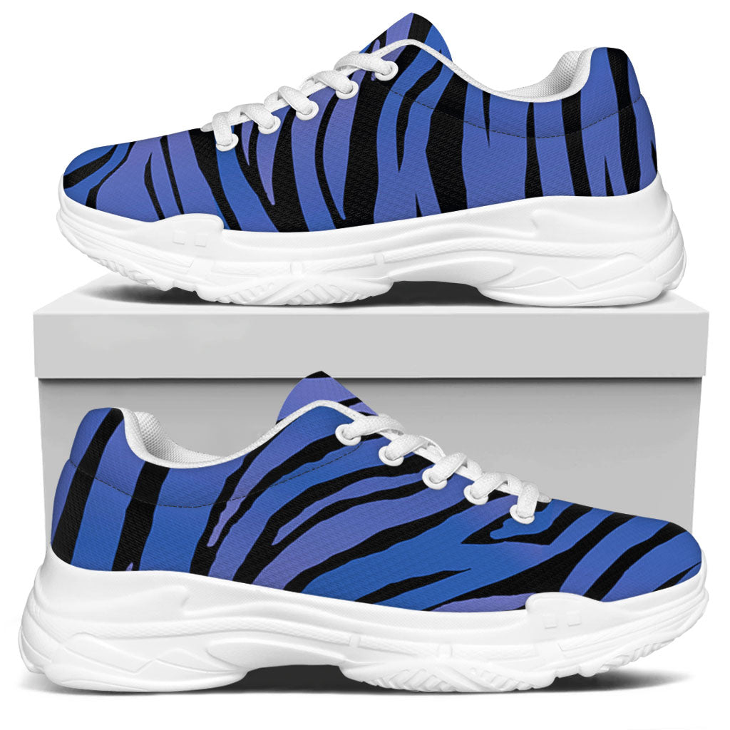 Black Blue Zebra Pattern Print White Chunky Shoes