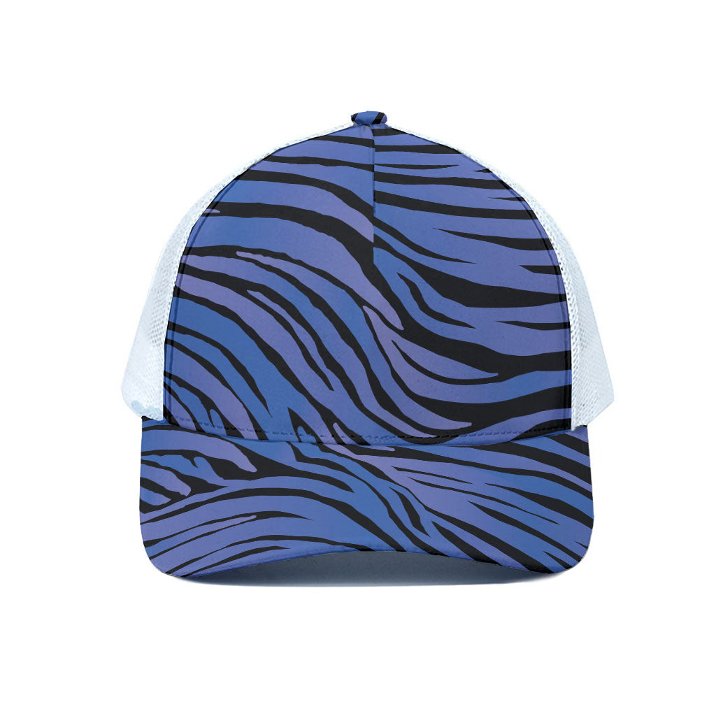 Black Blue Zebra Pattern Print White Mesh Trucker Cap