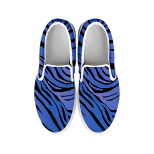 Black Blue Zebra Pattern Print White Slip On Sneakers