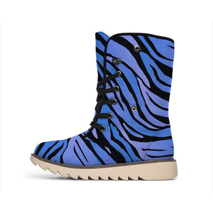 Black Blue Zebra Pattern Print Winter Boots