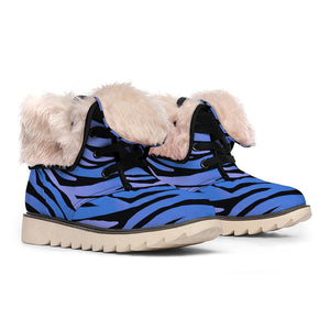 Black Blue Zebra Pattern Print Winter Boots