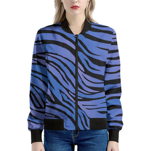 Black Blue Zebra Pattern Print Women's Bomber Jacket