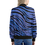 Black Blue Zebra Pattern Print Women's Bomber Jacket