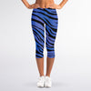 Black Blue Zebra Pattern Print Women's Capri Leggings