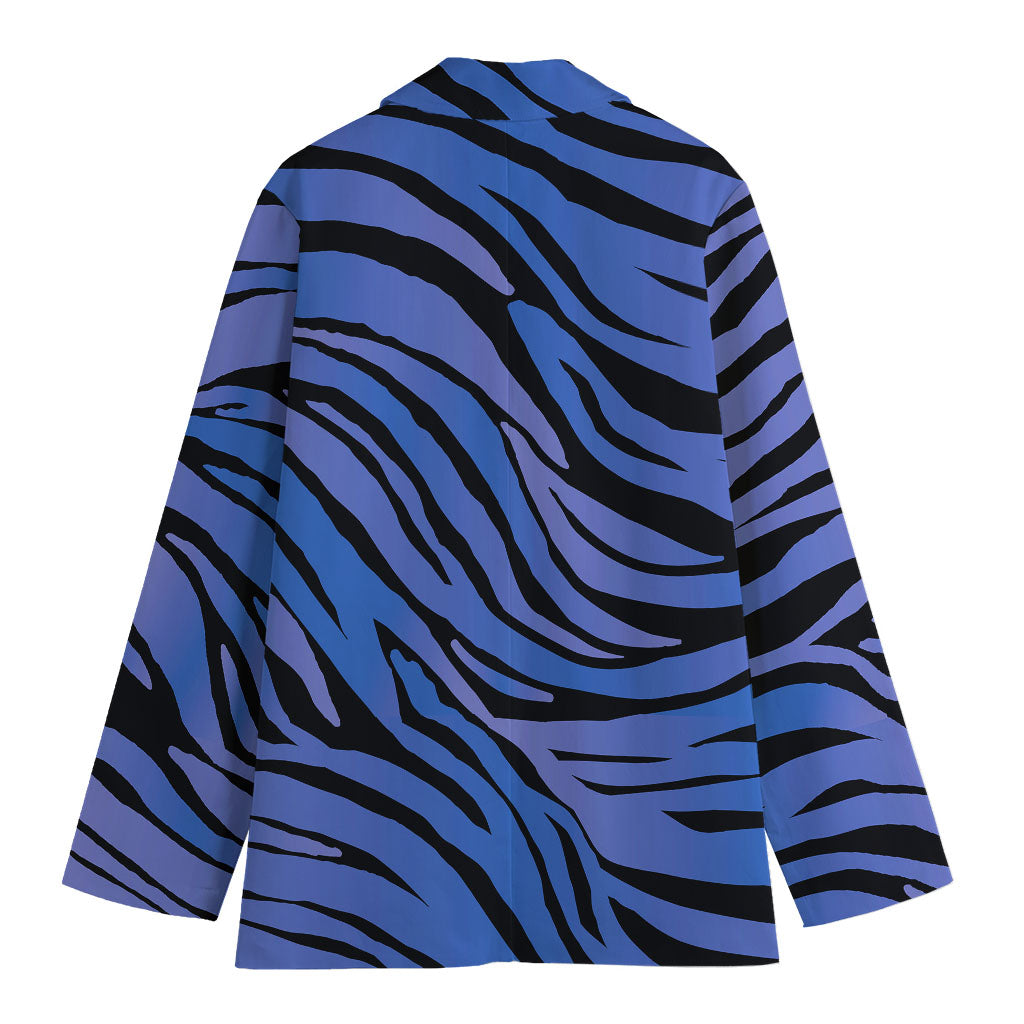 Black Blue Zebra Pattern Print Women's Cotton Blazer