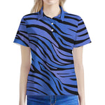 Black Blue Zebra Pattern Print Women's Polo Shirt