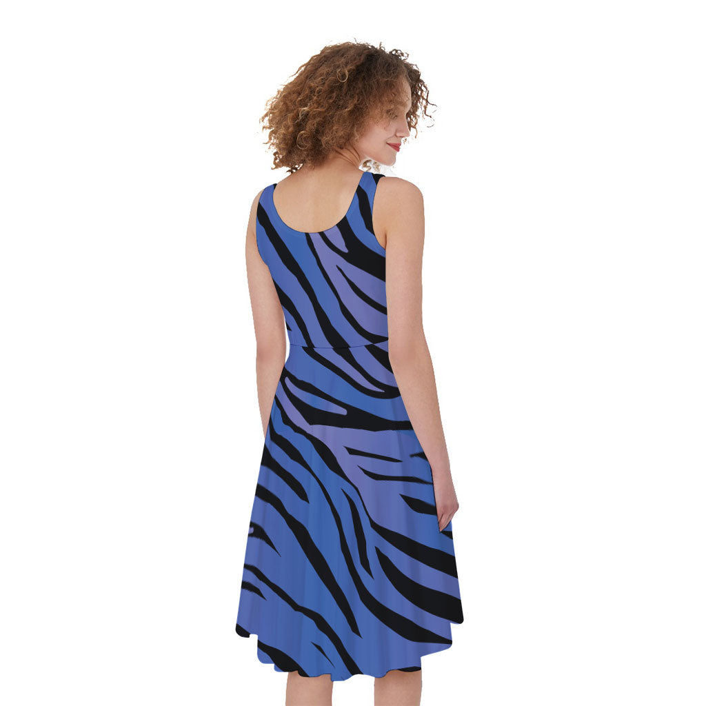 Black Blue Zebra Pattern Print Women's Sleeveless Dress