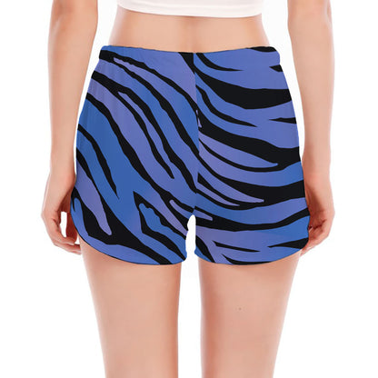 Black Blue Zebra Pattern Print Women's Split Running Shorts