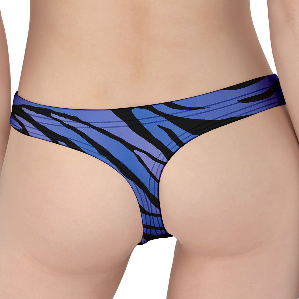 Black Blue Zebra Pattern Print Women's Thong