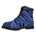 Black Blue Zebra Pattern Print Padded Collar Lace Up Boots